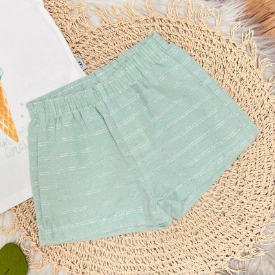 Conj. Blusa Sorvete de Pistache e Short - Off White e Verde